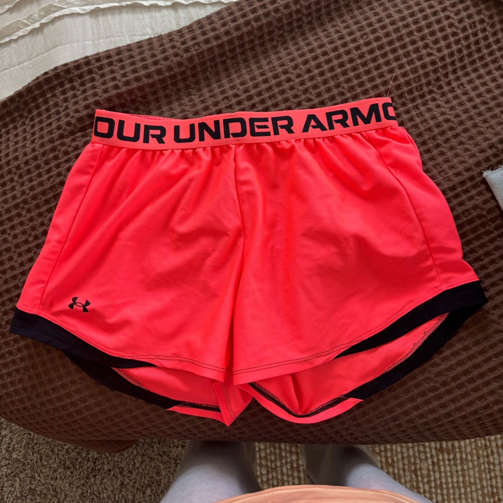 Under Armour Men’s Neon Coral Athletic Shorts with Black Trim